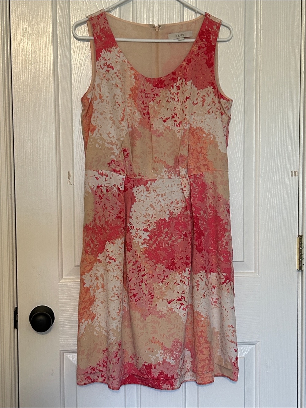 LOFT Coral and Cream Floral Midi Dress Size 8
